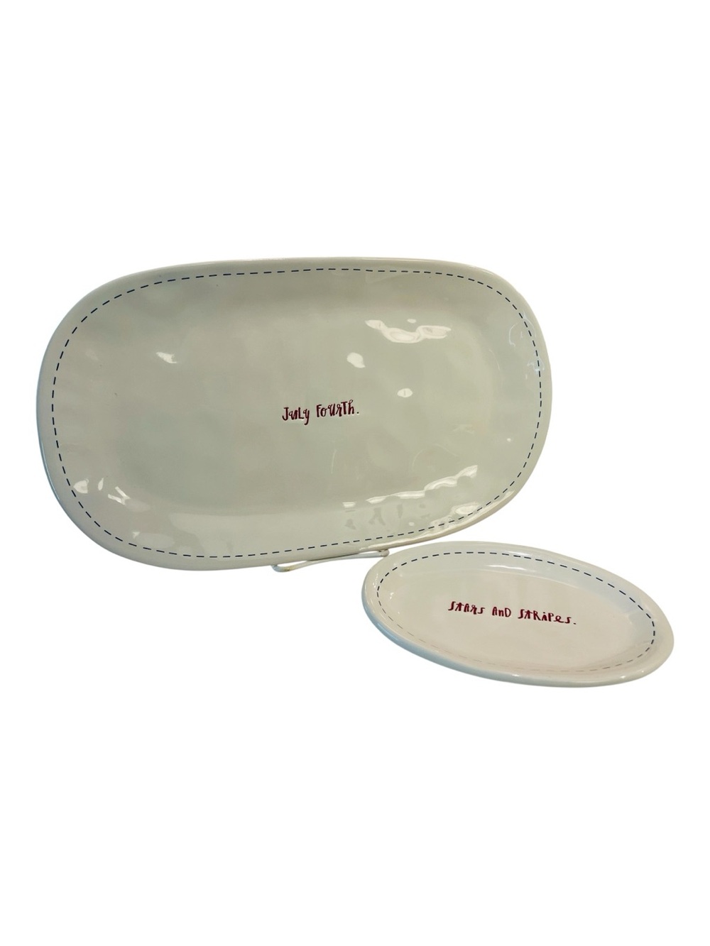 Rae Dunn July Fourth & Stars and Stripes Patriotic Oval Serving Plate Set